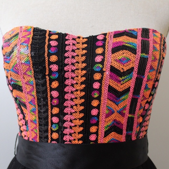 Teeze Me Black Strapless Dress w/Sequined Bodice - Picture 5 of 8